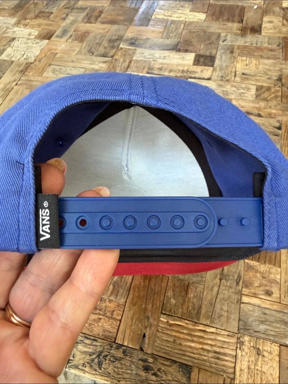 Vans Two-Tone Snapback Hat in Blue and Red